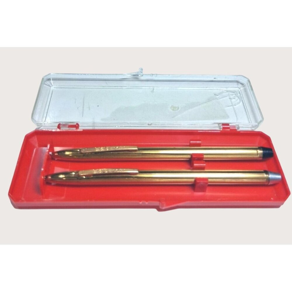Tilt a Matic Gold Pen & Pencil Set In Red Case Vintage
